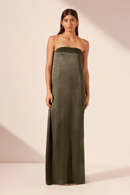 LA LUNE STRAPLESS COLUMN MAXI DRESS - FOREST Elegant Velvet Maxi Dress