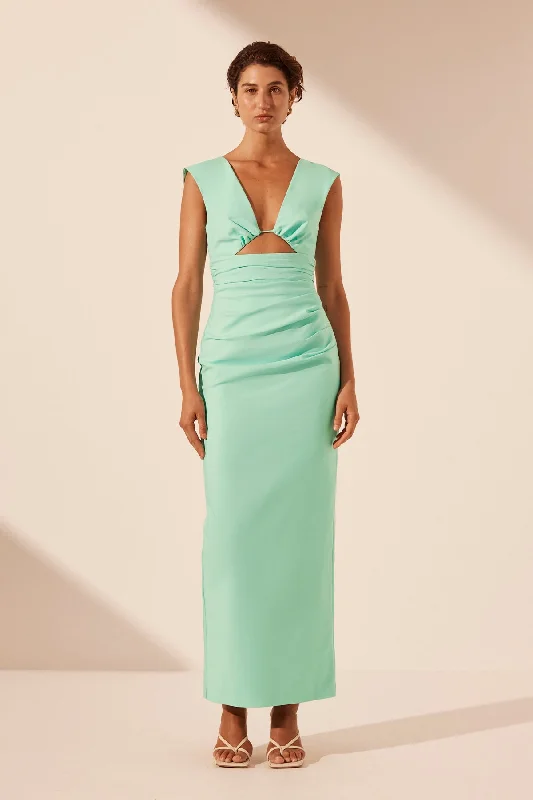 LANI PLUNGED CUT OUT MAXI DRESS - AQUA Stylish Empire Waist Maxi Dress