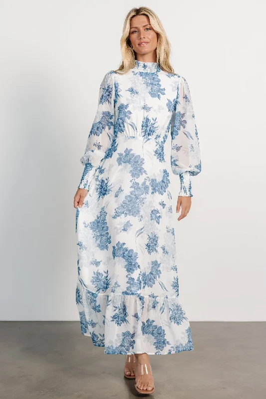 Luciana Maxi Dress | Off White + Blue Classic V-Neck Maxi Dress