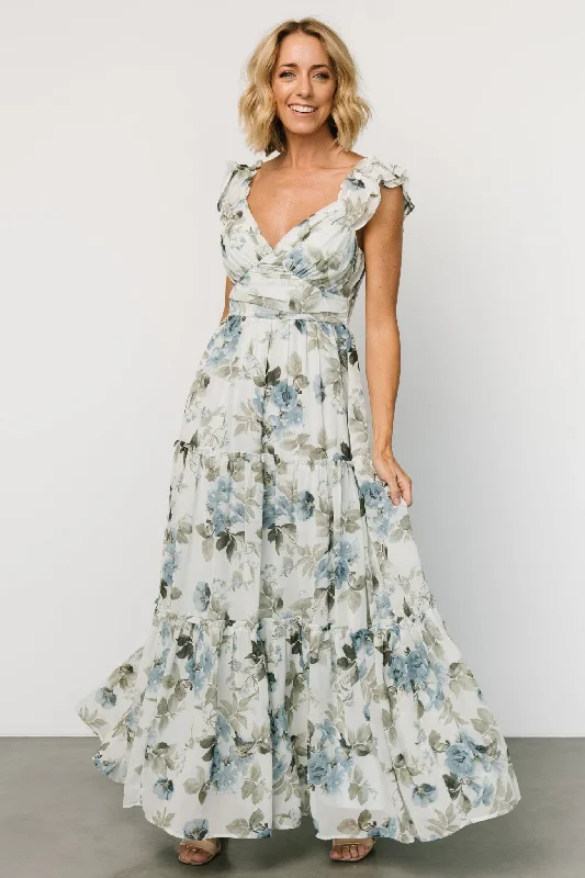 Martina Maxi Dress | Light Blue Floral Stylish Long Sleeve Maxi Dress