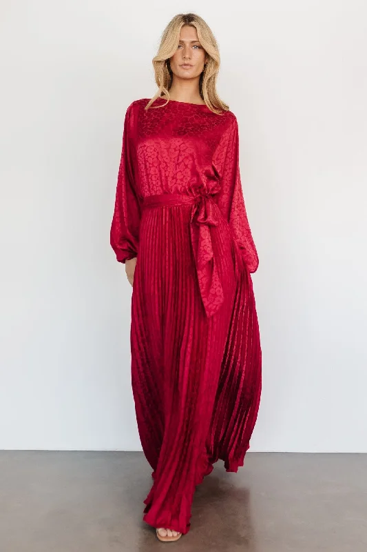 Marva Pleated Maxi Dress | Wine Comfortable Ruffle Hem Maxi Dress