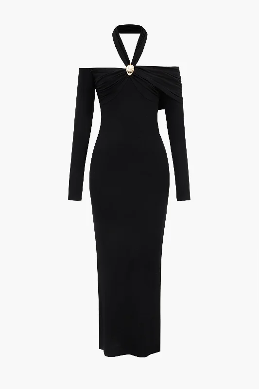 Long Sleeve Slit Asymmetrical Maxi Dress Cozy Maxi Dress with Slit