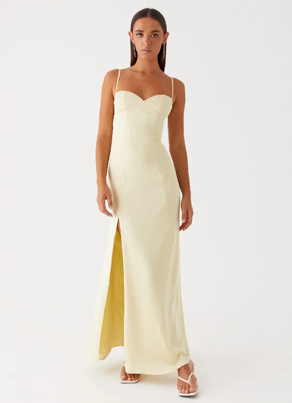 Miss Bloom Maxi Dress - Lemon Elegant Lace-Up Maxi Dress