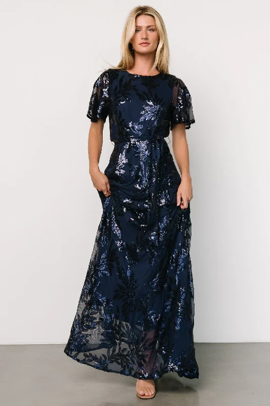 Muse Sequin Maxi Dress | Navy Fashionable Sleeveless Maxi Dress