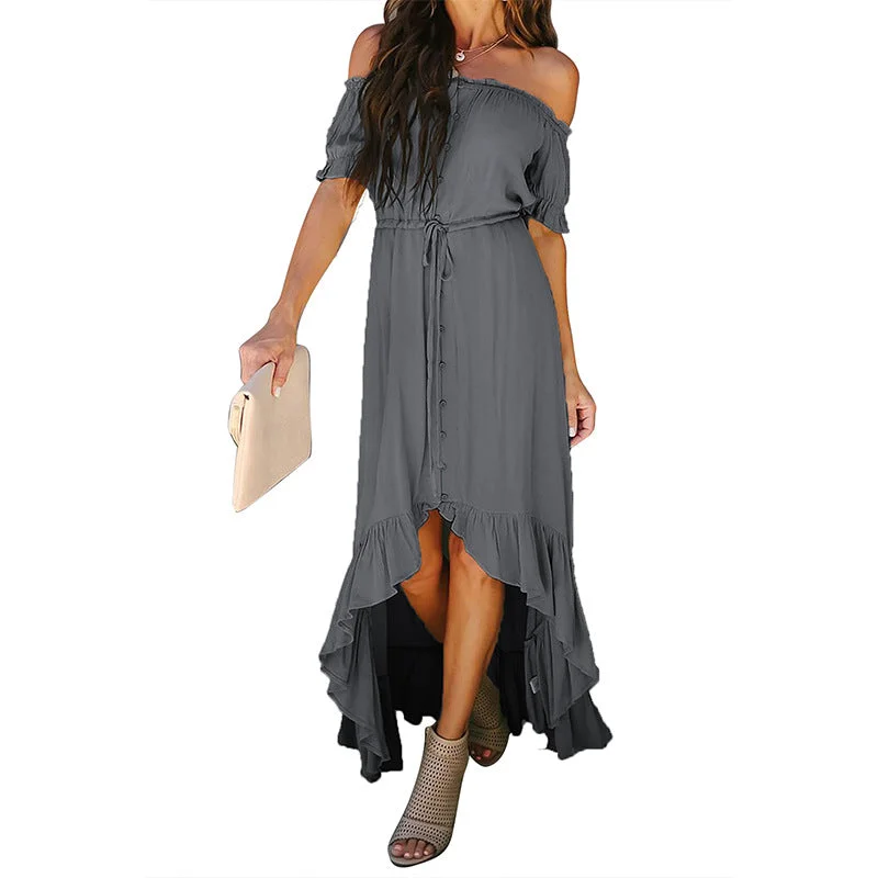 My Forte Off The Shoulder High Low Maxi Dress Fashionable Chiffon Tiered Maxi Dress