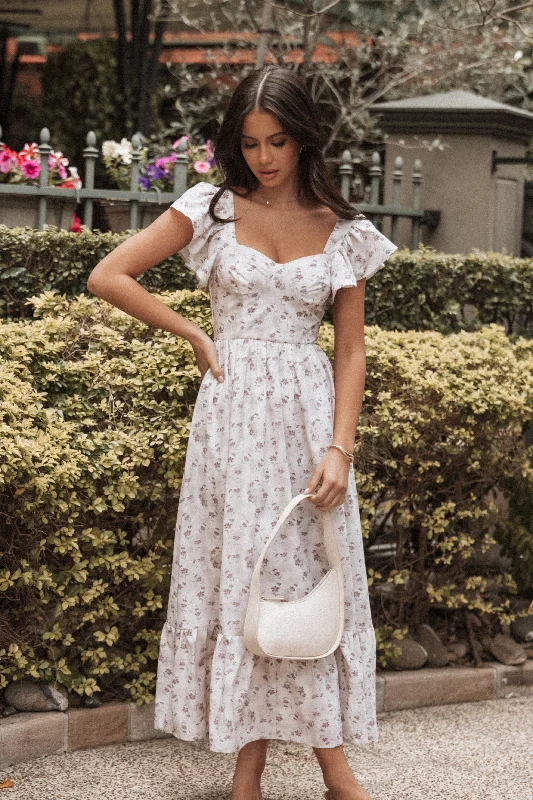Myles Maxi Dress - Beige Floral Elegant Boho Maxi Dress