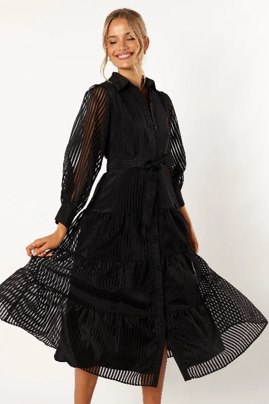 Neve Long Sleeve Maxi Dress - Black Casual Maxi Dress with Pockets