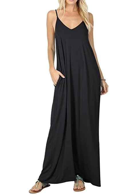 Olivian Pocketed Maxi Dress - Black Cozy Ruffle Sleeve Maxi Dress