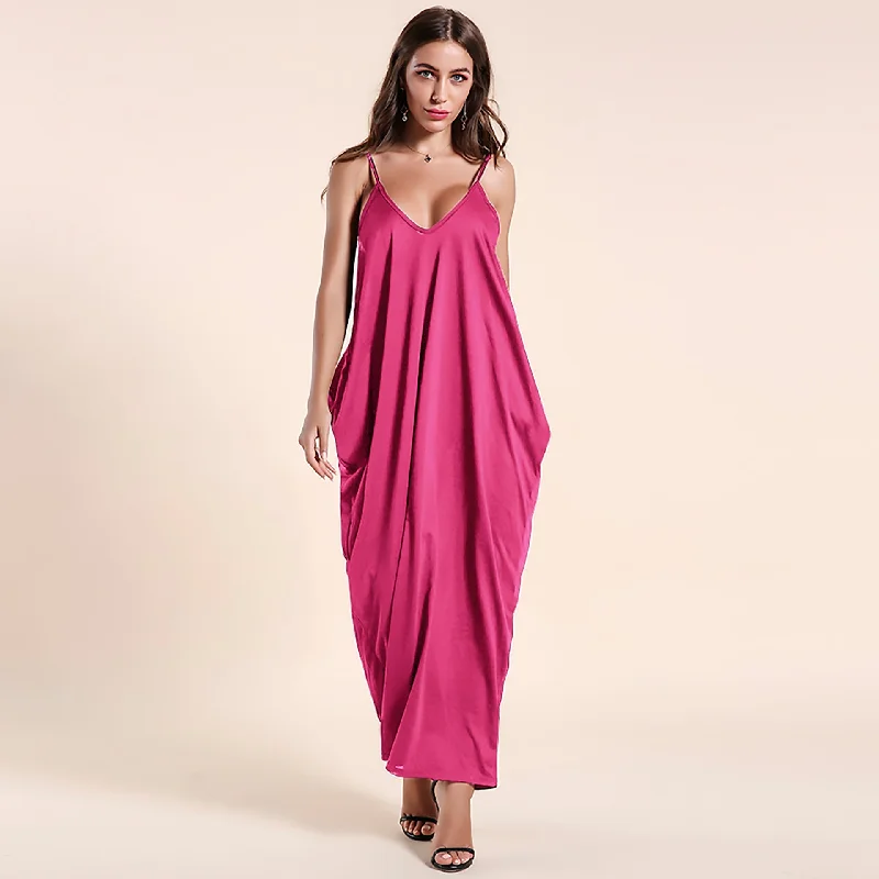 Olivian Pocketed Maxi Dress - Magenta Elegant Maxi Dress with Slit