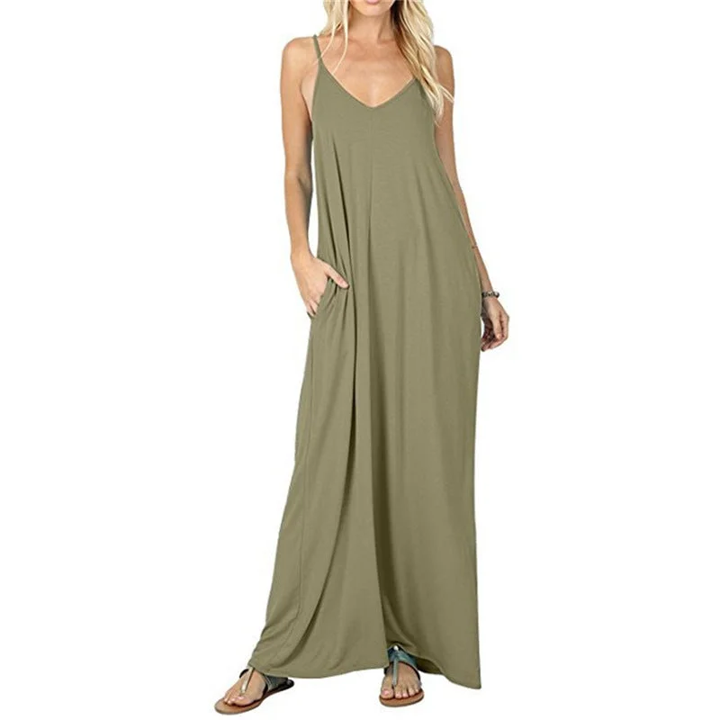 Olivian Pocketed Maxi Dress - Moss Green Elegant Sleeveless Maxi Dress