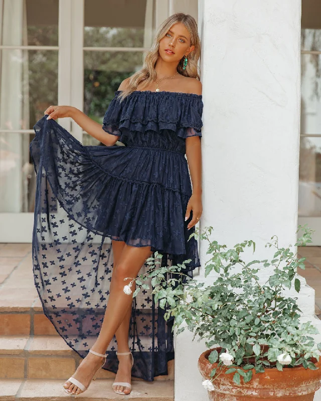 Panache Off The Shoulder High Low Maxi Dress - Navy Comfortable Maxi Dress with Sleeves