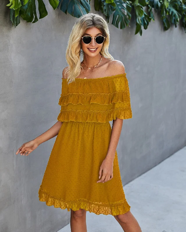 Panache Off The Shoulder High Low Maxi Dress - Sunflower Trendy Ruffled Maxi Dress