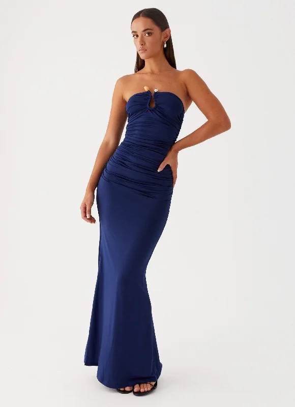 Rudy Maxi Dress - Navy Elegant Maxi Dress with Belt