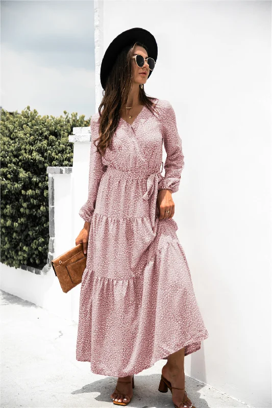 Sanibel Swiss Dot Boho Maxi Dress - Marsala Cozy Maxi Dress with Slit