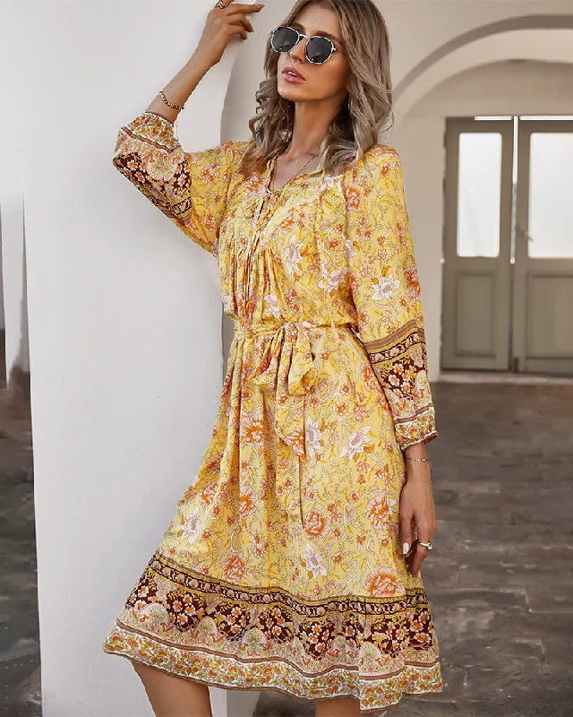 Sanibel Swiss Dot Boho Maxi Dress - Pale Yellow Elegant Maxi Dress with Ruffles