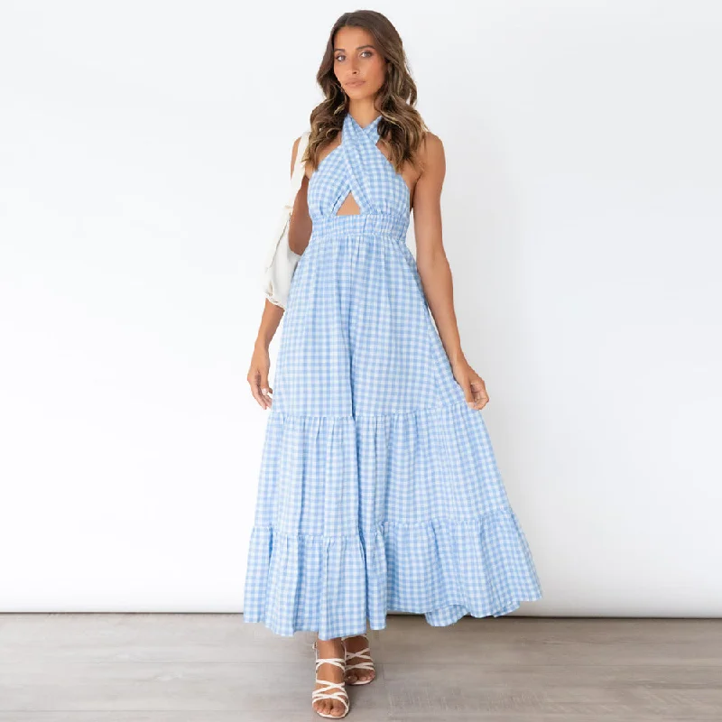 Seek Shade Printed High Low Halter Maxi Dress - Blue Comfortable Flowy Maxi Dress