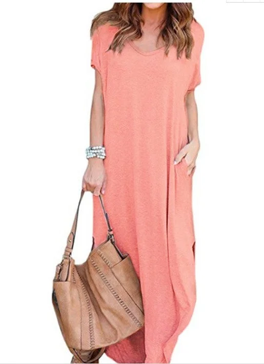 Shantae Pocketed Knit Maxi Dress - Peach Classic Tulle Maxi Dress