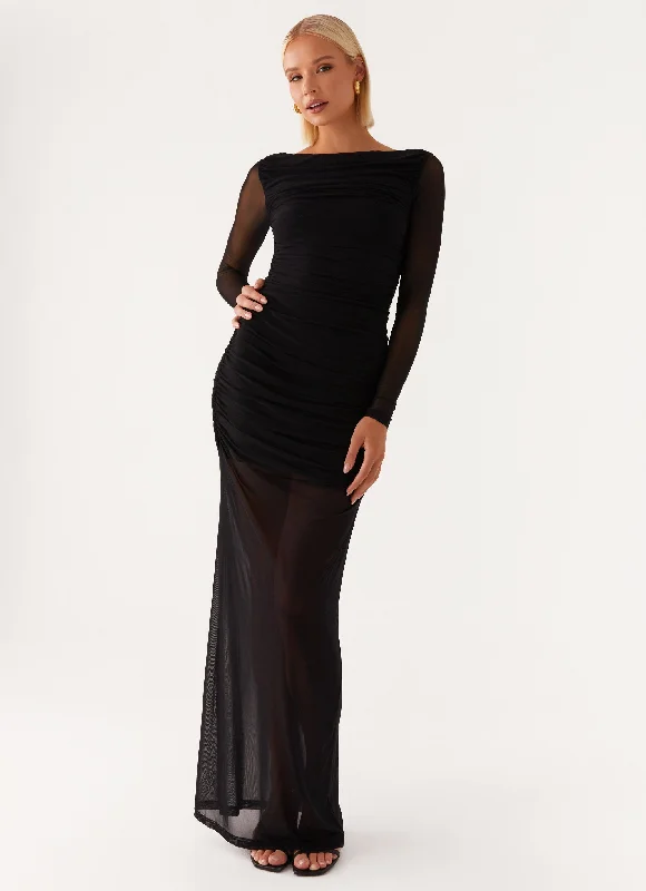 Truly you Mesh Maxi Dress - Black Classic Solid Maxi Dress