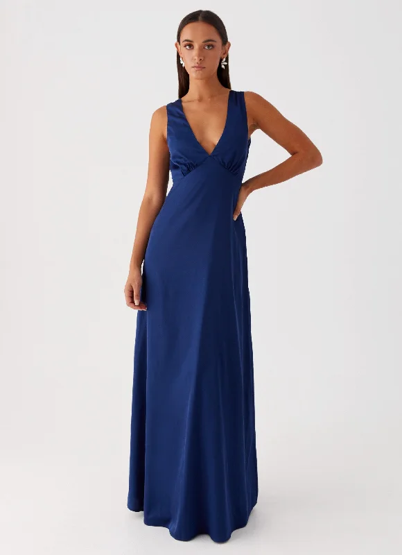 Winnie Cowl Back Maxi Dress - Navy Trendy Maxi Dress with Bow
