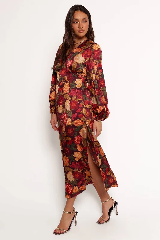 Zimmer Long Sleeve Maxi Dress - Sangria Bloom Elegant Lace Maxi Dress