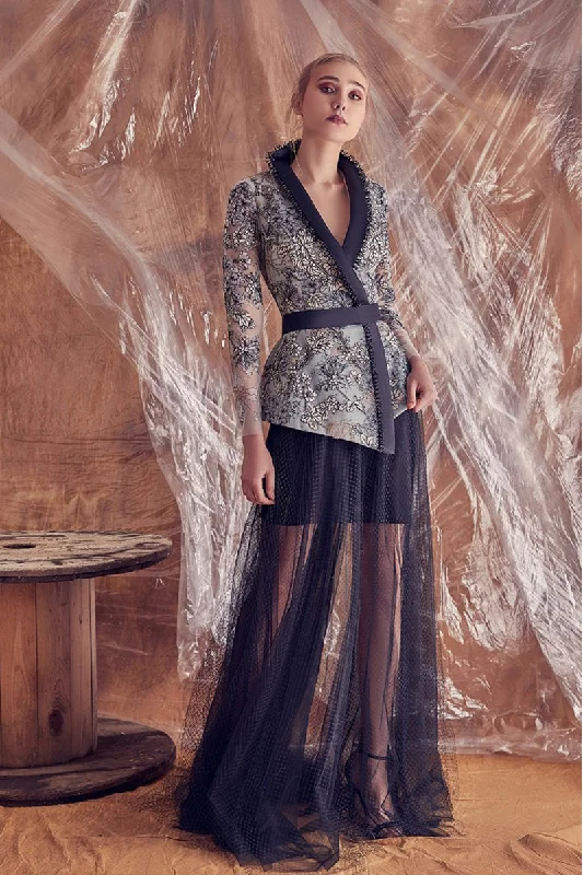 Belted lace jacket with short skirt covered with tulle Fleece Jacket Down Jacket Parka