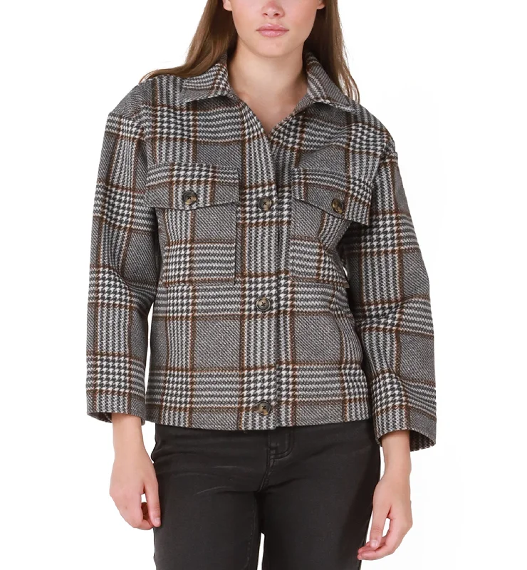 Black Tape Womens Plaid Print Long Sleeve Jacket Rayon Jacket Velvet Jacket Corduroy Jacket