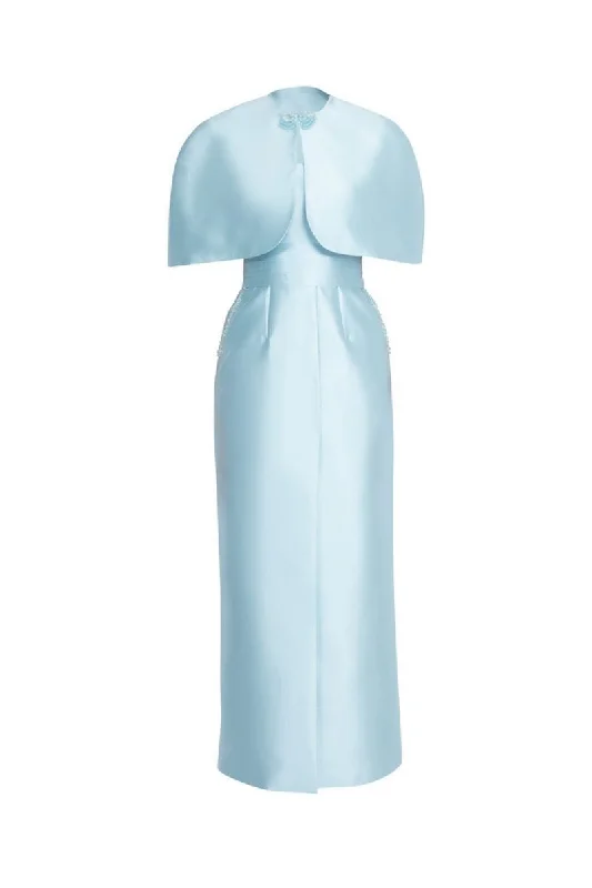 BLUE DETACHABLE MINI CAPE JACKET MAXI DRESS Jacket Blazer Coat