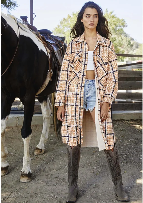 Long Line Plaid Jacket Made in USA Appliqued Jacket Beaded Jacket Sequined Jacket
