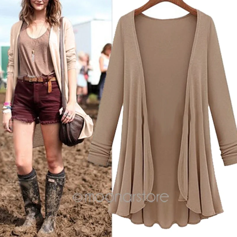 Female Spring/Autum Cardigan Women Poncho Crochet Knit Tops Autumn Winter Thin Blouse Long Sleeve Sweater Women Cardigans Jacket Belted Jacket Elasticated Jacket Padded Jacket
