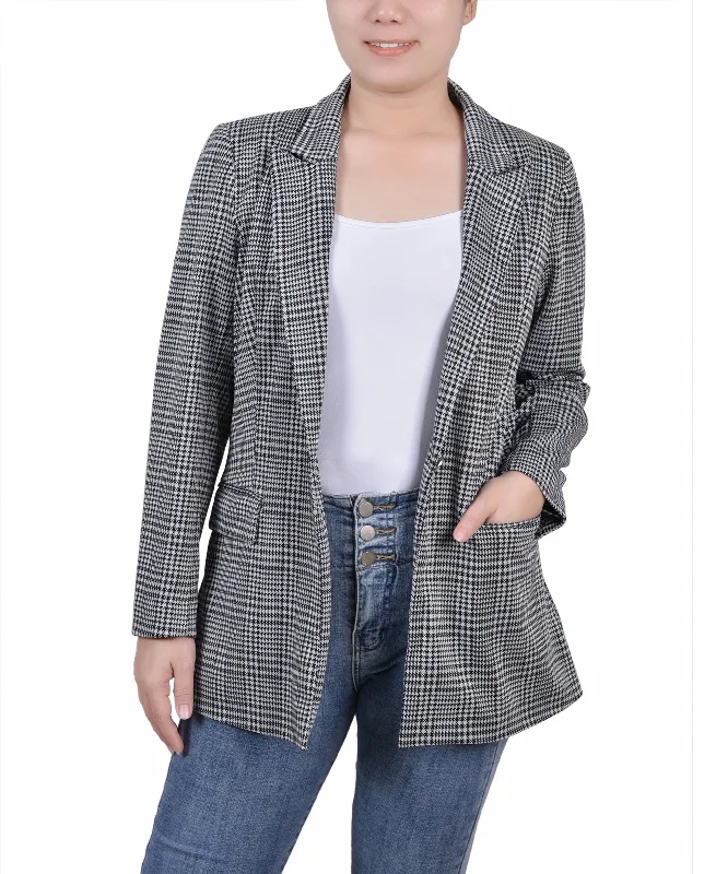 Petite Long Sleeve Ponte Jacket Front Pockets Side Pockets Patch Pockets