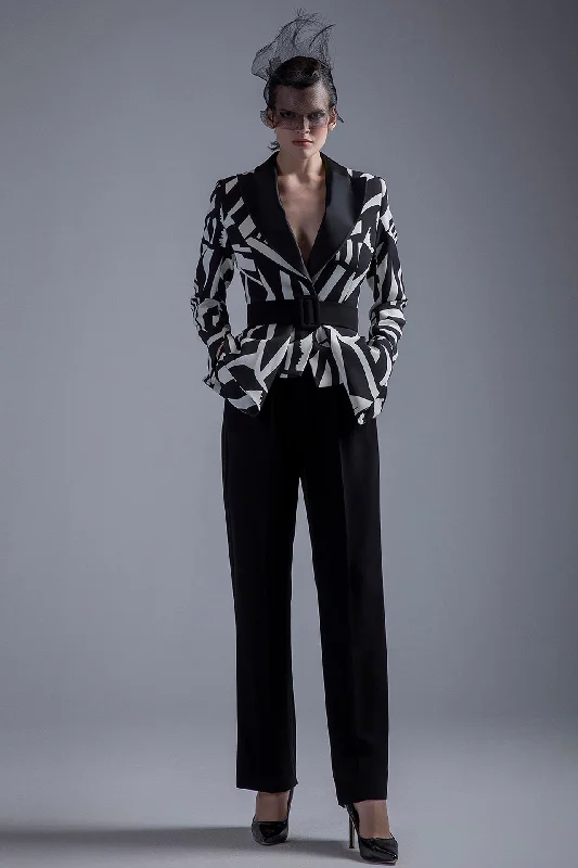Printed jacket style top with pants Jacket Blazer Coat