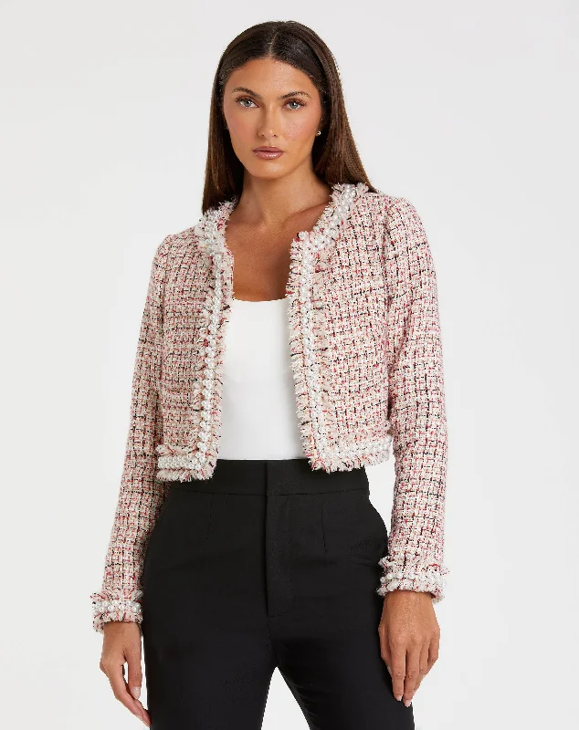 Pearl Trim Long Sleeve Cropped Jacket Mesh Jacket Canvas Jacket Denim Jacket
