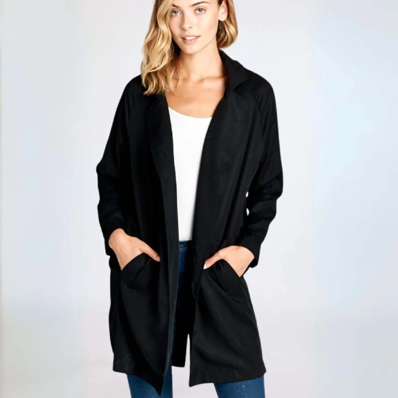 Black Tencel Notched Collar Jacket Made in USA Elasticated Jacket Padded Jacket Insulated Jacket