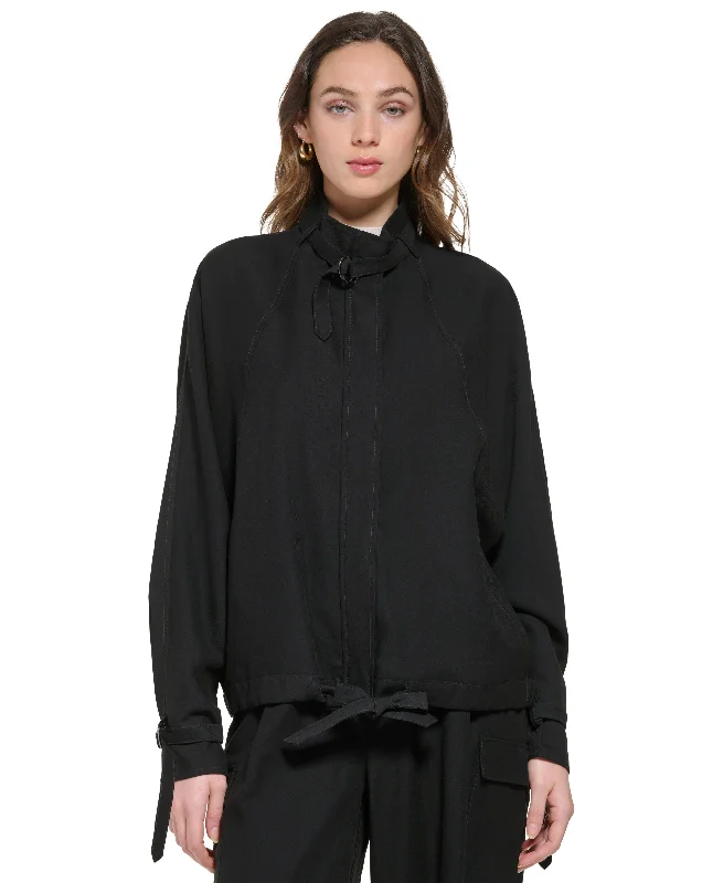 Women's Stand Collar Zip-Front Long Sleeve Jacket Snapped Jacket Toggled Jacket Drawstring Jacket