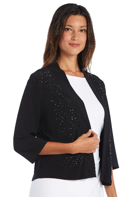 R&M Richards 075600 Formal / Sleeve Beaded Jacket Notch Collar Jacket Peter Pan Collar Jacket Cowl Neck Jacket