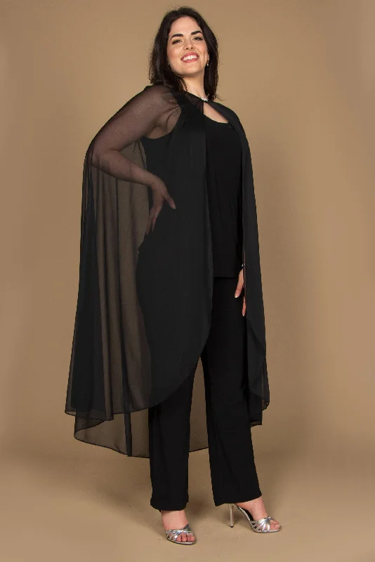 R&M Richards 2664W Formal Chiffon Cape Black Jacket Mesh Jacket Canvas Jacket Denim Jacket