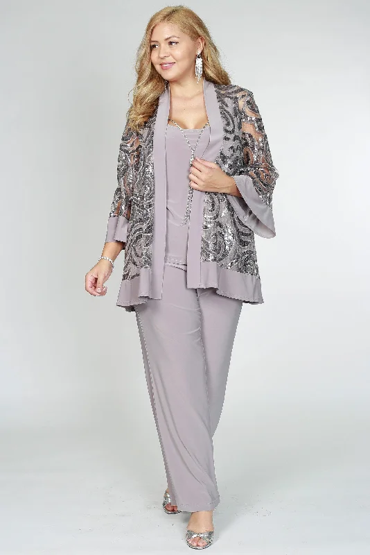 R&M Richards 2343 Formal Pantsuit With Jacket Boat Neck Shawl Collar Notched Collar