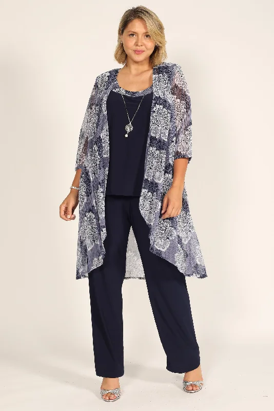 R&M Richards 7258 Formal Sleeveless Jacket Pant Suit A-Line Jacket Boat Neck Shawl Collar