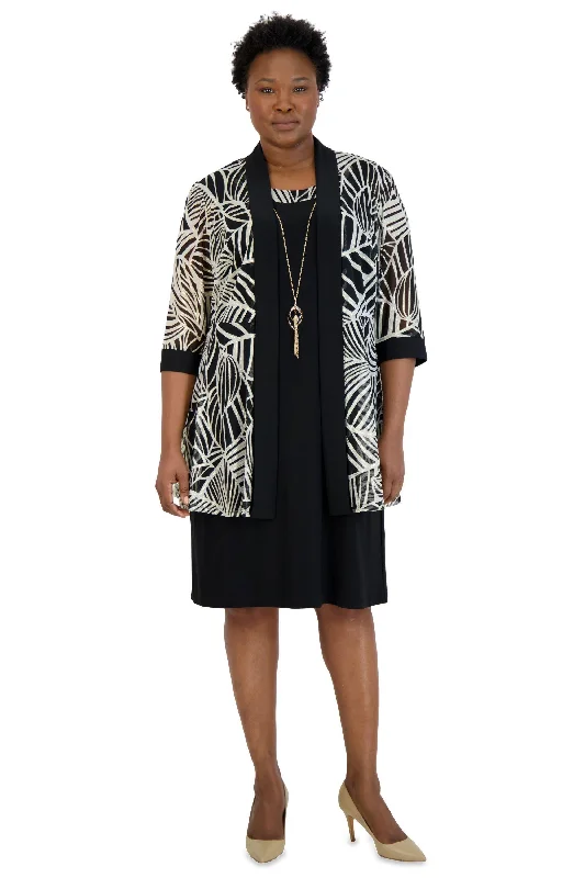 R&M Richards 9143W Plus Size Two Piece Jacket Dress Front Pockets Side Pockets Patch Pockets