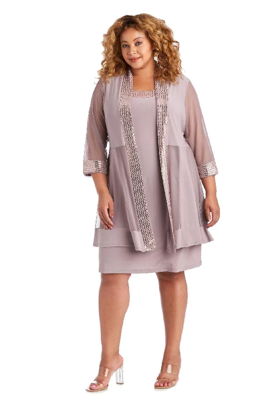 R&M Richards 5327W Short Plus Size Jacket Dress Ribbed Jacket Pleated Jacket Ruffled Jacket