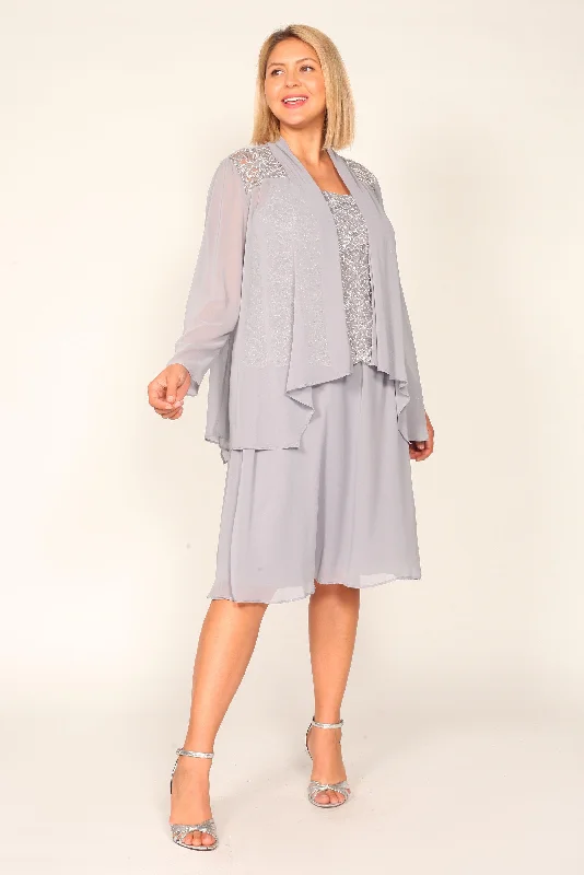 R&M Richards 3885W Short Plus Size Jacket Dress Silver Anorak Shell Jacket Lightweight Jacket