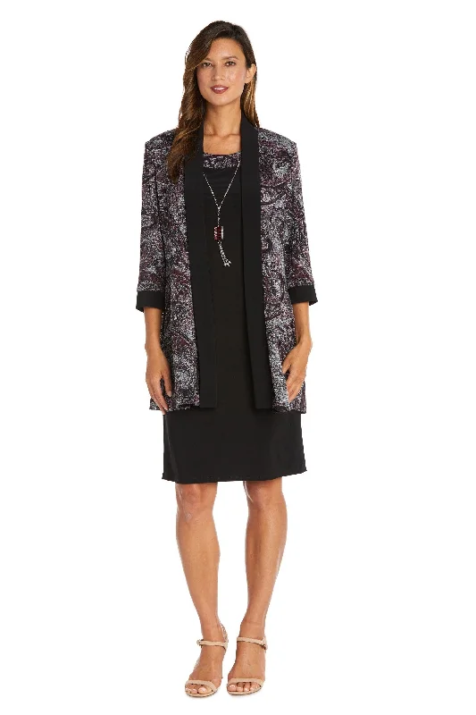 R&M Richards 9213 Short Two Piece Jacket Print Dress Boat Neck Shawl Collar Notched Collar