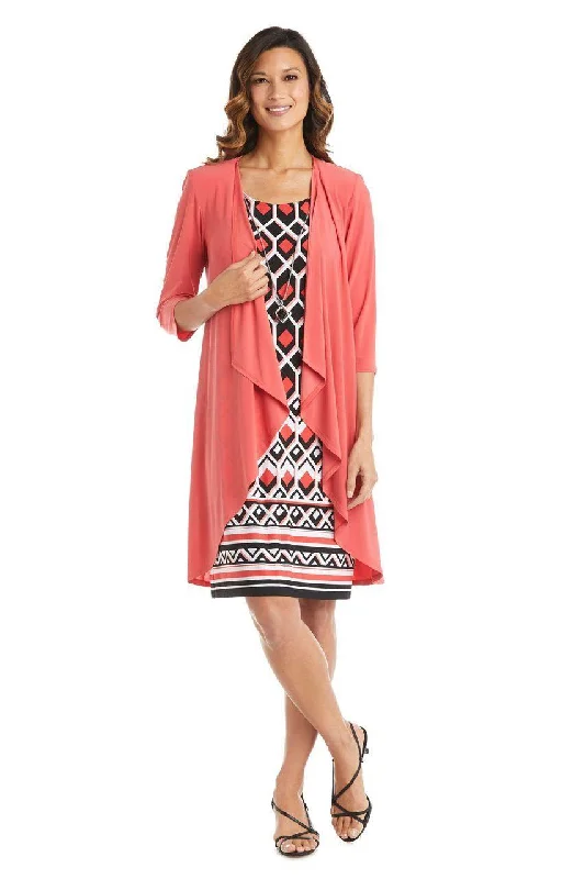 R&M Richards 5927 Short Two Piece Print Jacket Dress Embroidered Jacket Appliqued Jacket Beaded Jacket