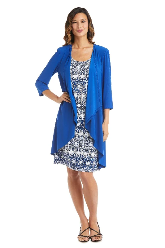 R&M Richards 7687 Short Two Piece Print Jacket Dress Satin Jacket Silk Jacket Chiffon Jacket