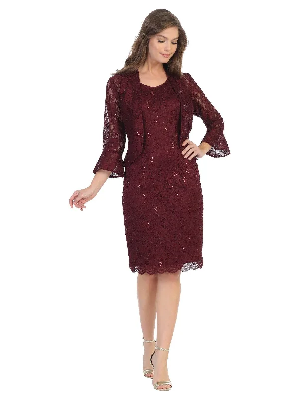 Short Mother of the Bride 2 Piece Lace Jacket Dress Nylon Fabric Polyester Fabric Spandex Fabric