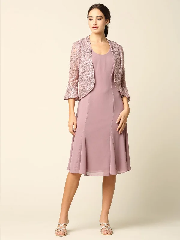 Short Mother of the Bride Two Piece Set Jacket Dress Welt Pockets Slit Pockets Flap Pockets