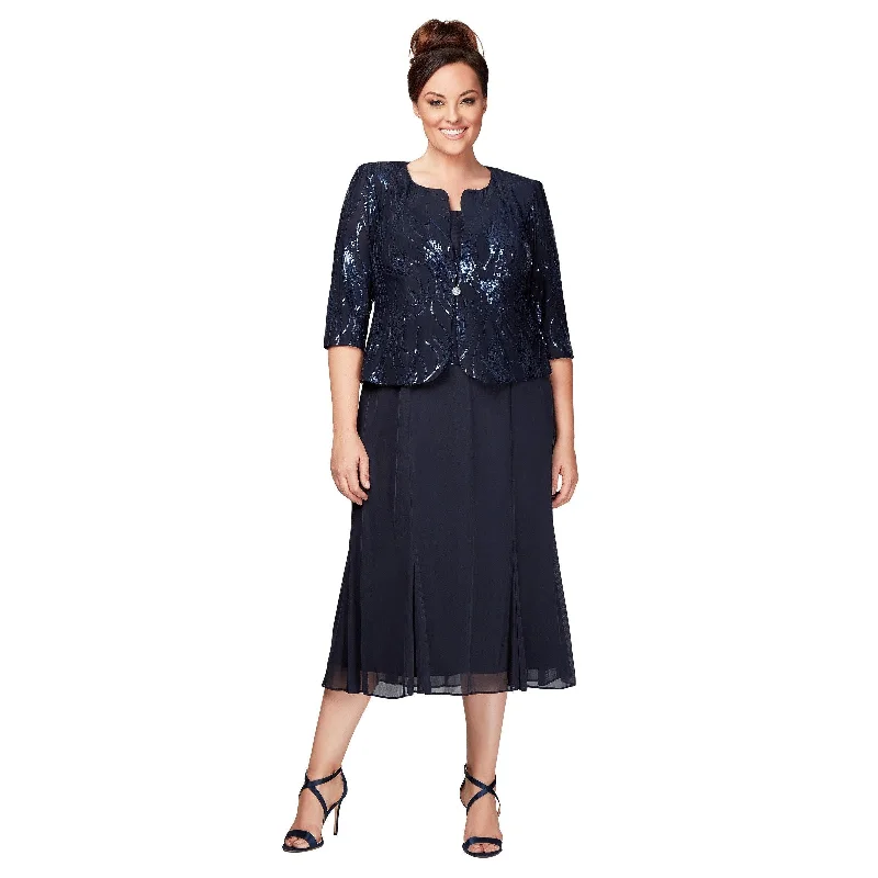 Alex Evenings AE496267 Short Plus Size Jacket Dress Zip Front Button Front Snap Front