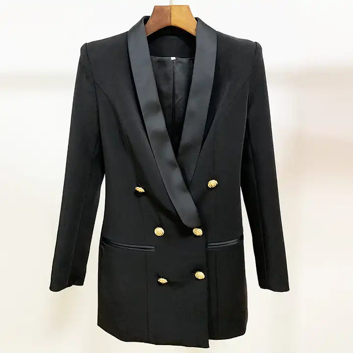 Blazer Jacket Women's Lion Buttons Double Breasted Long Brazer Herringbone Jacket Houndstooth Jacket Plaid Jacket