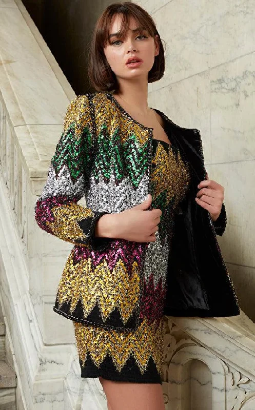Jovani 05038 Multi Embellished Jacket Wool Jacket Cashmere Jacket Tweed Jacket