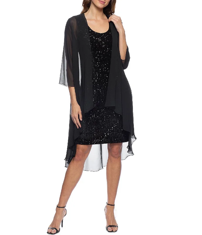 Marina  Short Sleeveless Velvet Sequin Dress Chiffon Jacket Set Oversized Jacket Tailored Jacket Straight Jacket